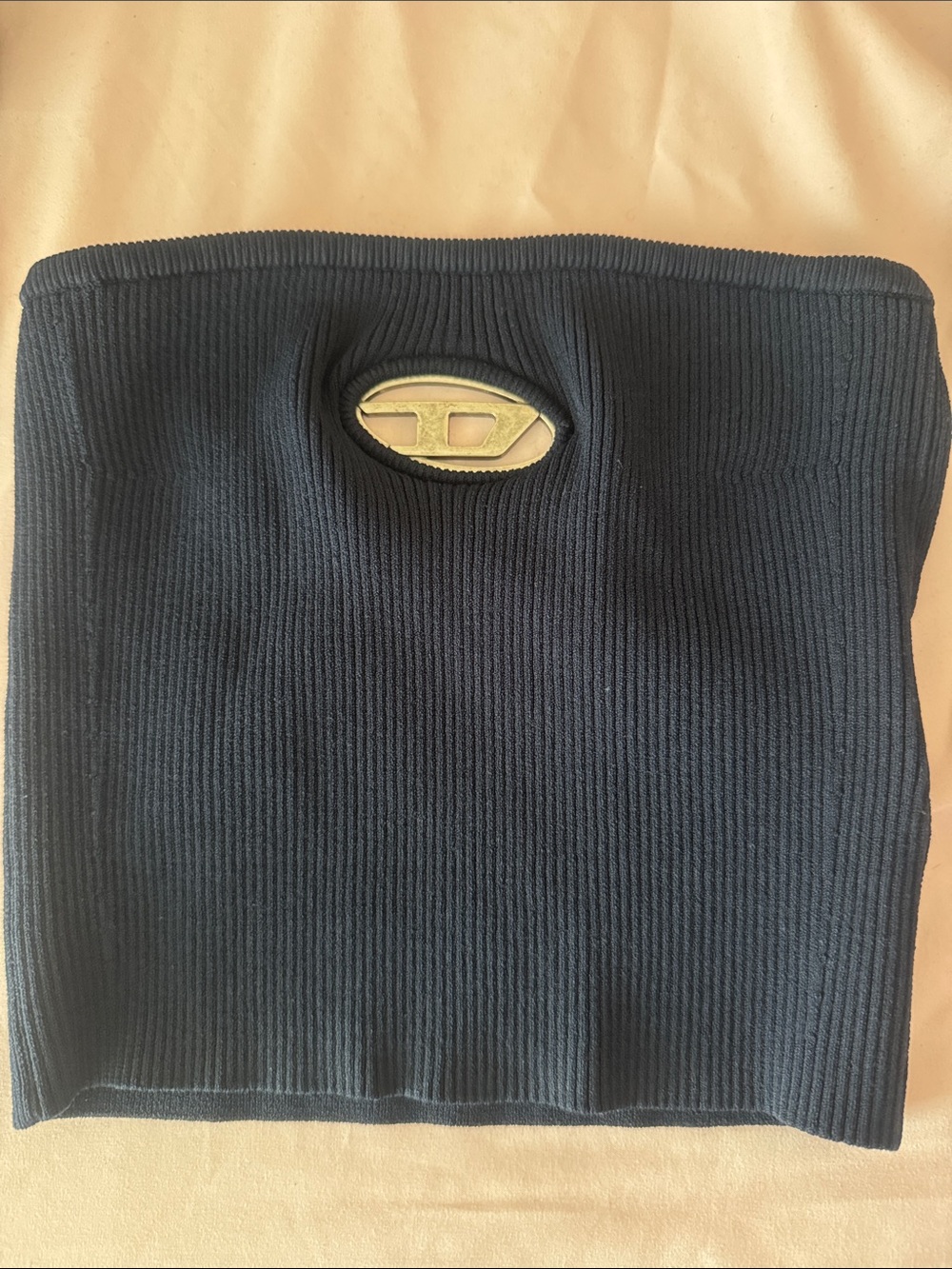 Diesel Navy Ribbed Bandeau with Oval Hardware Cutout